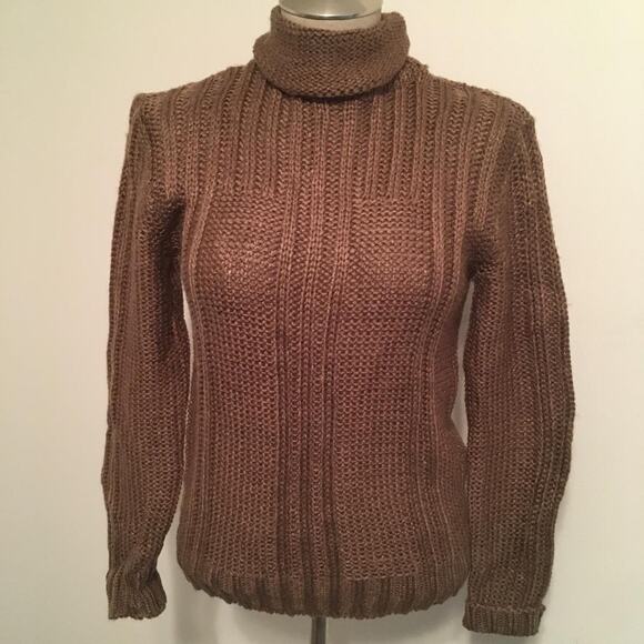 Empire Vintage 70's Taupe 100% Acrylic Knit Roll Neck Sweater Top S - Picture 1 of 6